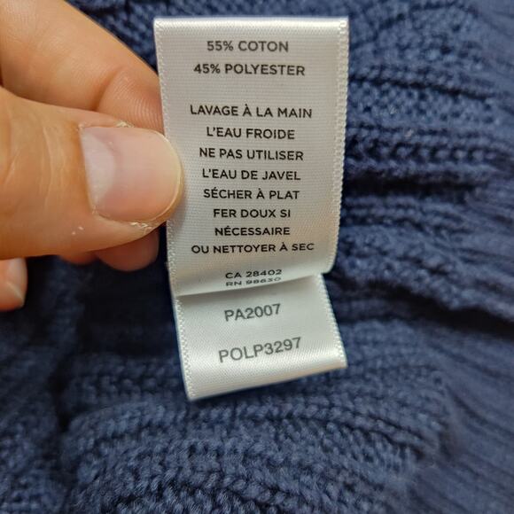 Lilla P Ruffle Eyelet Collar Stretchy Knit Cotton Sweater XS Navy Blue Preppy - Picture 8 of 10